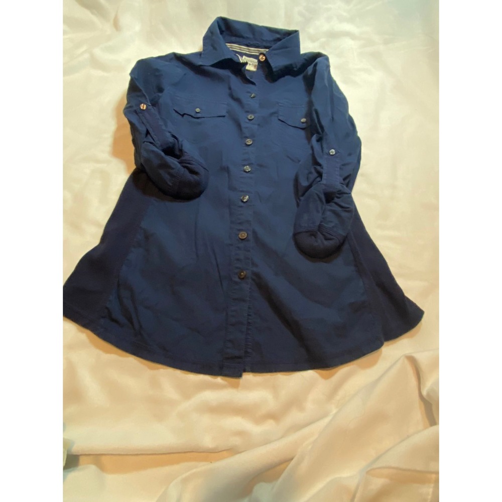 Converse One Star Navy Blue Button Down Shirt Stretch Side Panels Women Small